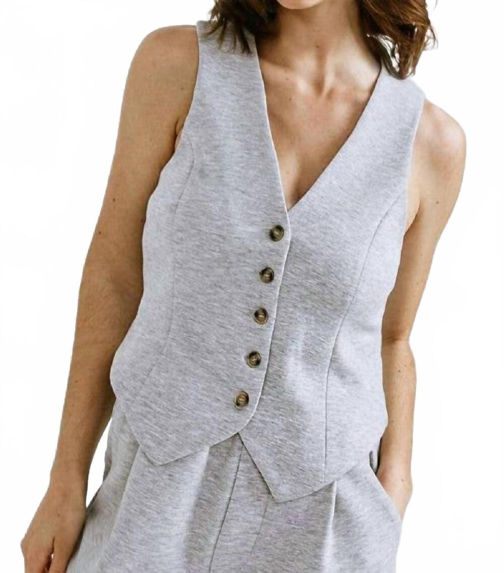 NEW FLYING TOMATO a ponti knit v-neck vest in heather grey